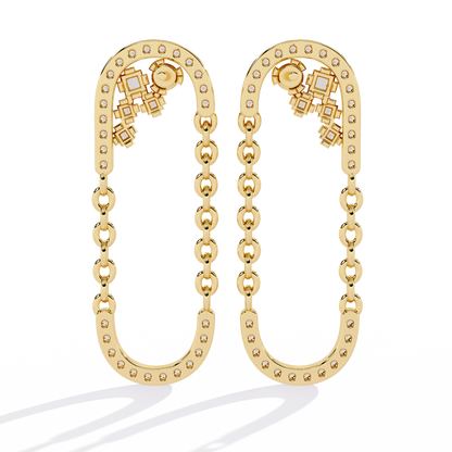 Contemporary U-Shape Diamond & Gold Chain Dangle Earrings - 0.48 Ct