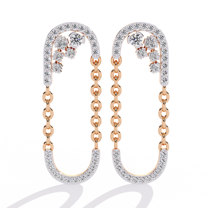 Contemporary U-Shape Diamond & Gold Chain Dangle Earrings - 0.48 Ct