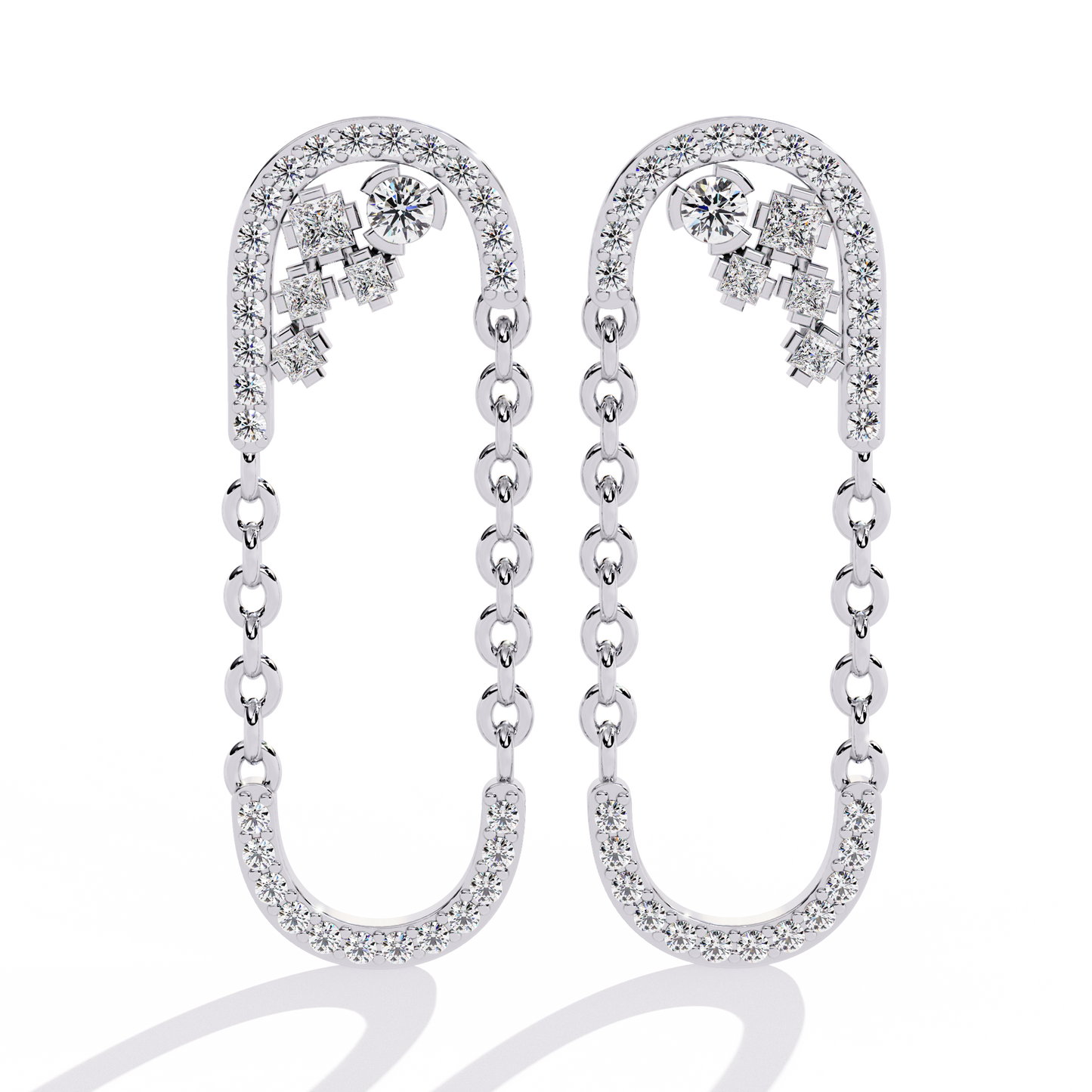 Contemporary U-Shape Diamond & Gold Chain Dangle Earrings - 0.48 Ct