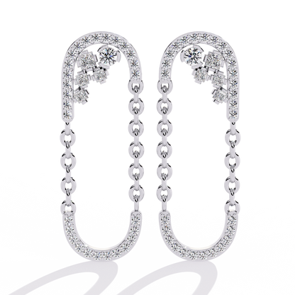 Contemporary U-Shape Diamond & Gold Chain Dangle Earrings - 0.48 Ct