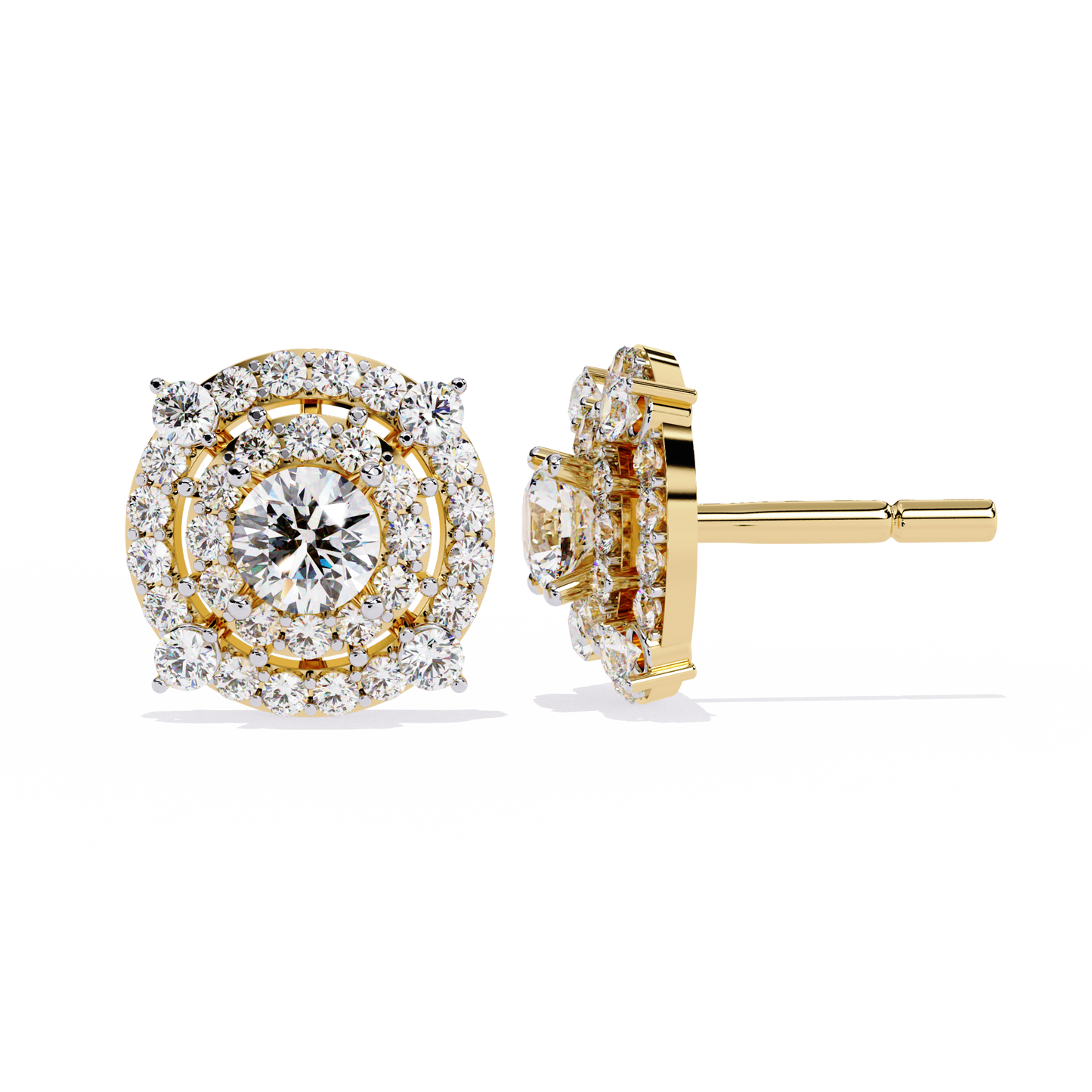 Celestial Double-Halo Diamond Stud Earrings in Gold - 2.29 Ct
