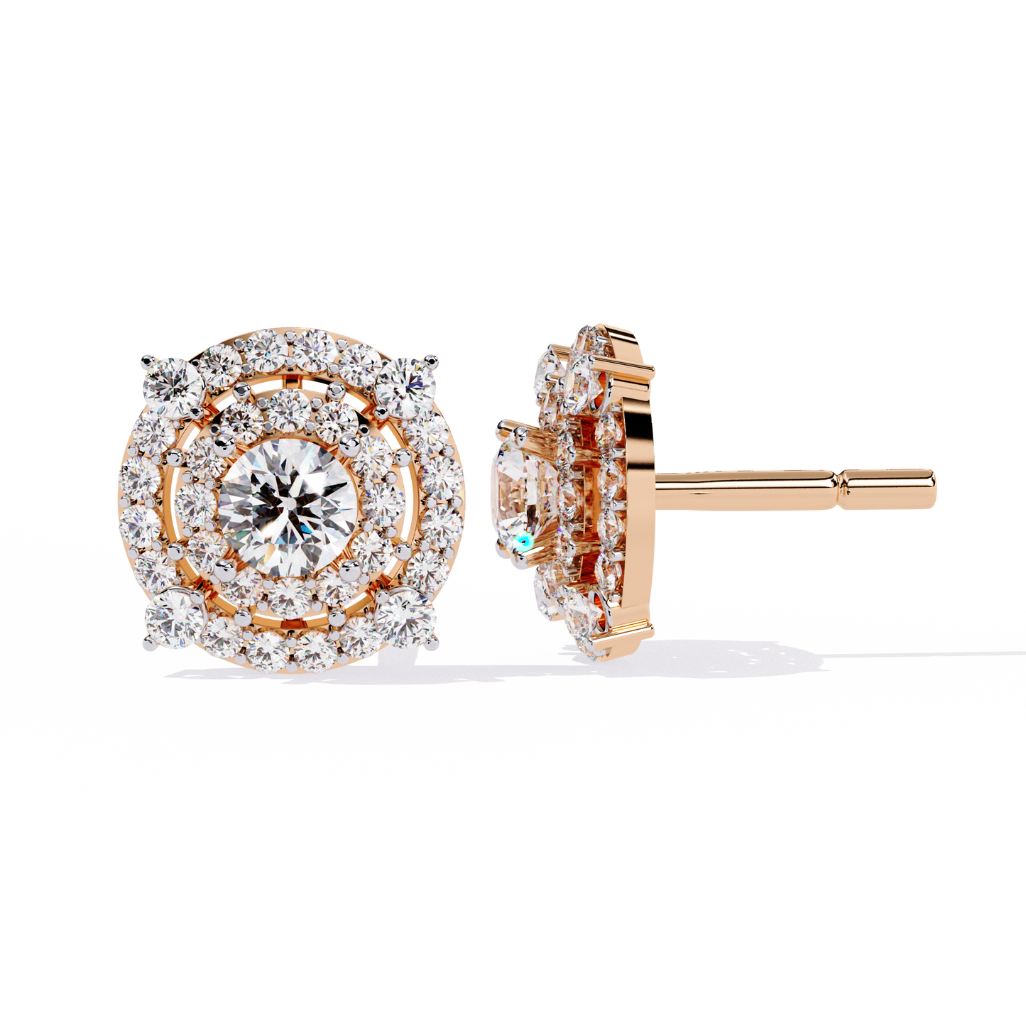 Celestial Double-Halo Diamond Stud Earrings in Gold - 2.29 Ct