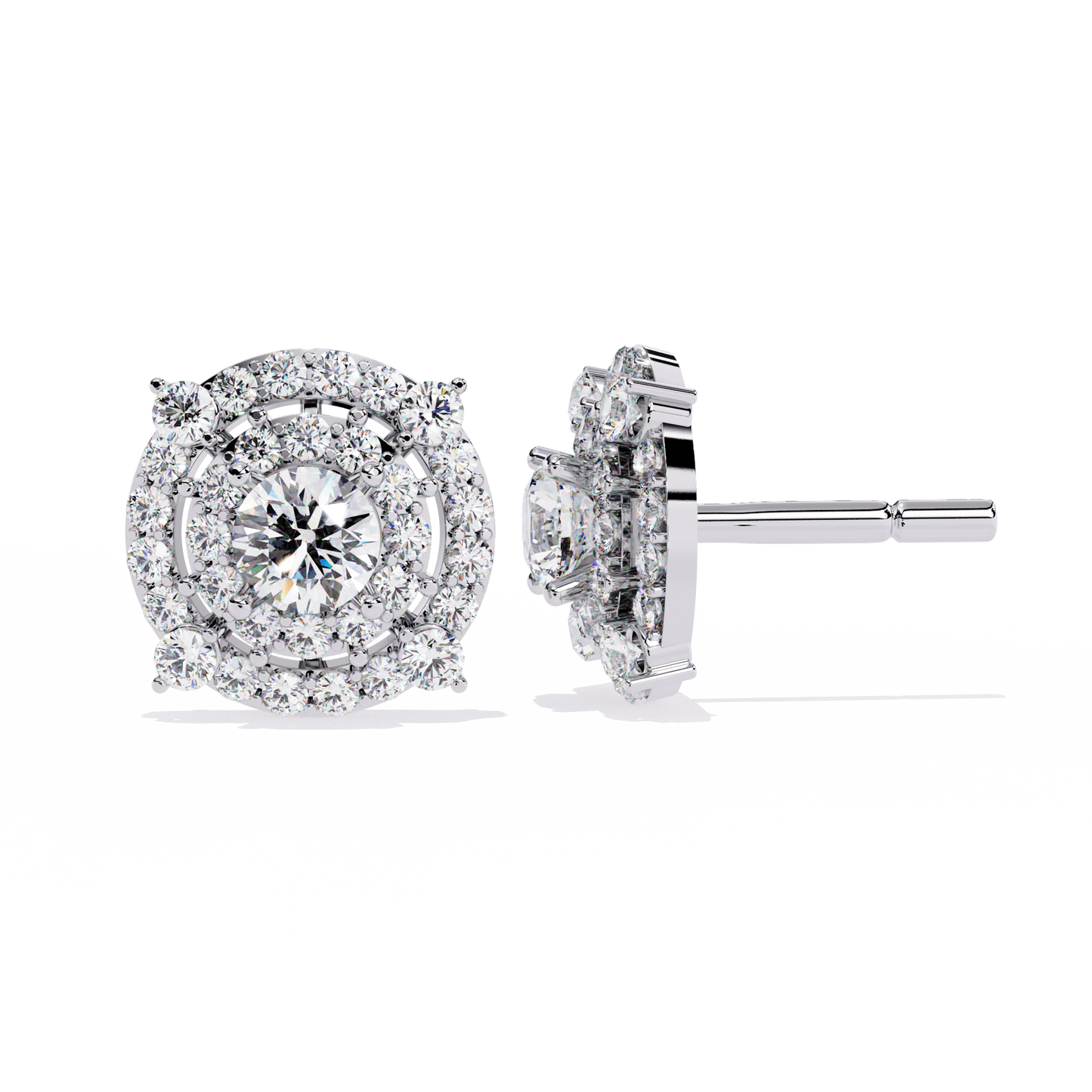 Celestial Double-Halo Diamond Stud Earrings in Gold - 2.29 Ct