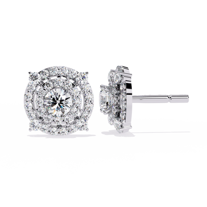 Celestial Double-Halo Diamond Stud Earrings in Gold - 2.29 Ct