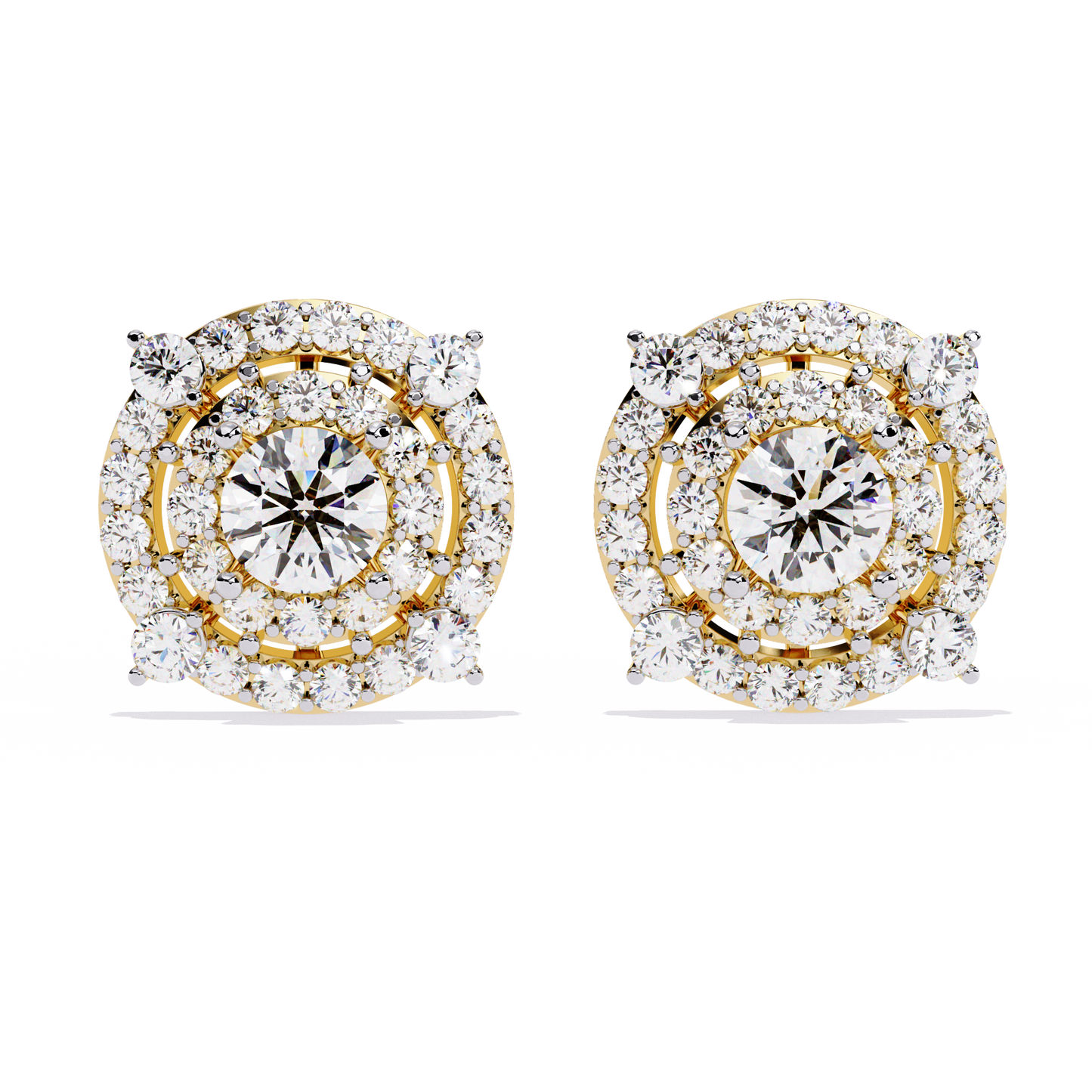 Celestial Double-Halo Diamond Stud Earrings in Gold - 2.29 Ct