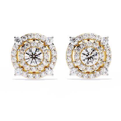 Celestial Double-Halo Diamond Stud Earrings in Gold - 2.29 Ct