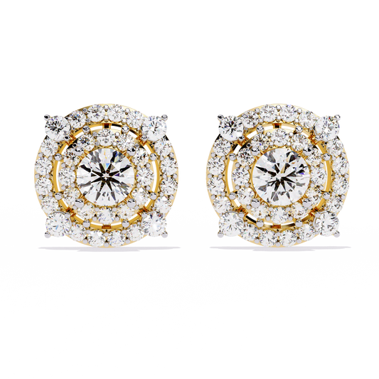 Celestial Double-Halo Diamond Stud Earrings in Gold - 2.29 Ct