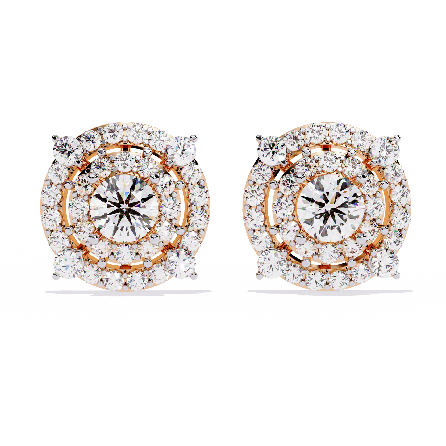 Celestial Double-Halo Diamond Stud Earrings in Gold - 2.29 Ct
