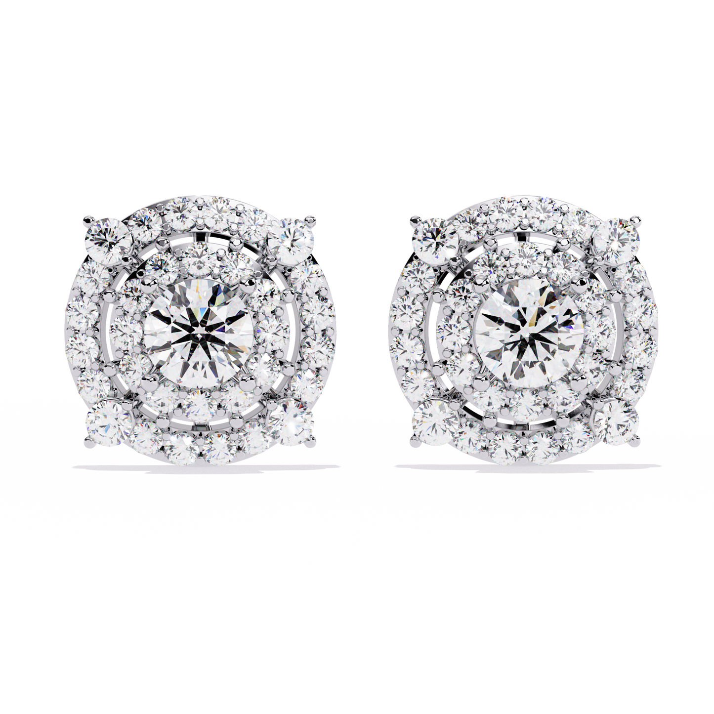 Celestial Double-Halo Diamond Stud Earrings in Gold - 2.29 Ct