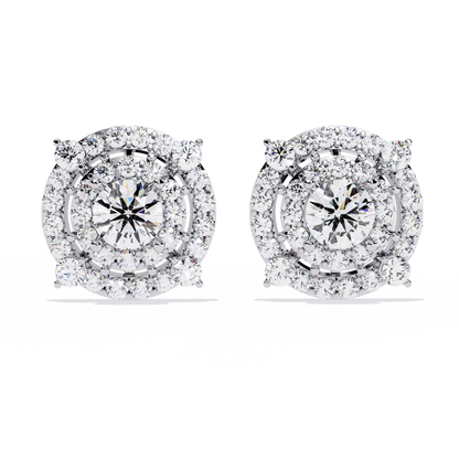 Celestial Double-Halo Diamond Stud Earrings in Gold - 2.29 Ct