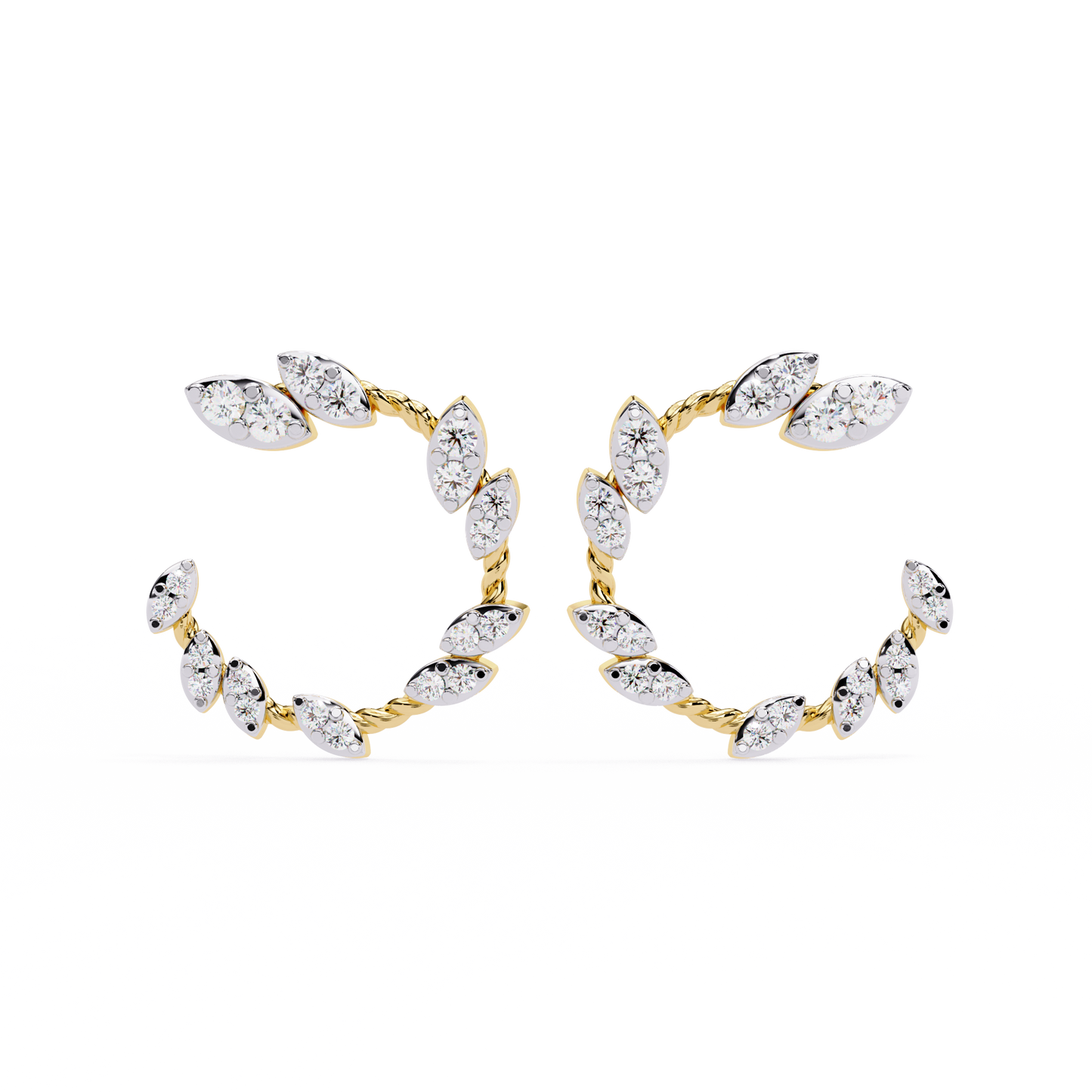 Twisted Gold Floral Open Hoops with Diamond Accents - 0.73 Ct