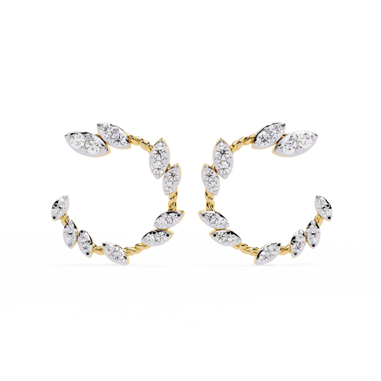 Twisted Gold Floral Open Hoops with Diamond Accents - 0.73 Ct