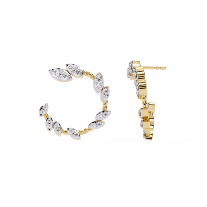 Twisted Gold Floral Open Hoops with Diamond Accents - 0.73 Ct