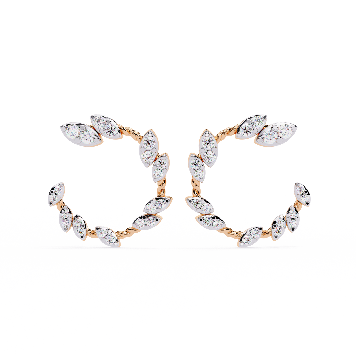 Twisted Gold Floral Open Hoops with Diamond Accents - 0.73 Ct