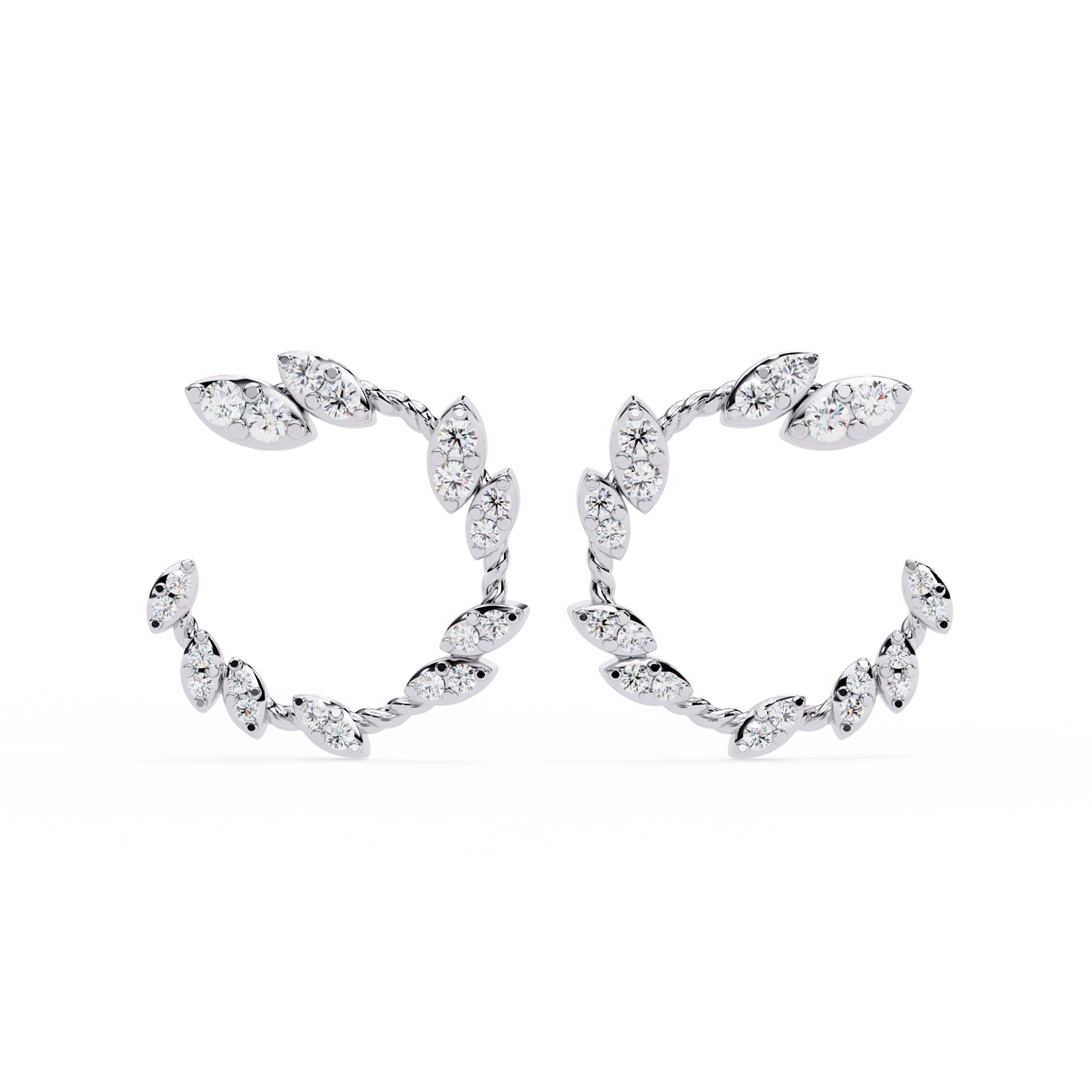 Twisted Gold Floral Open Hoops with Diamond Accents - 0.73 Ct