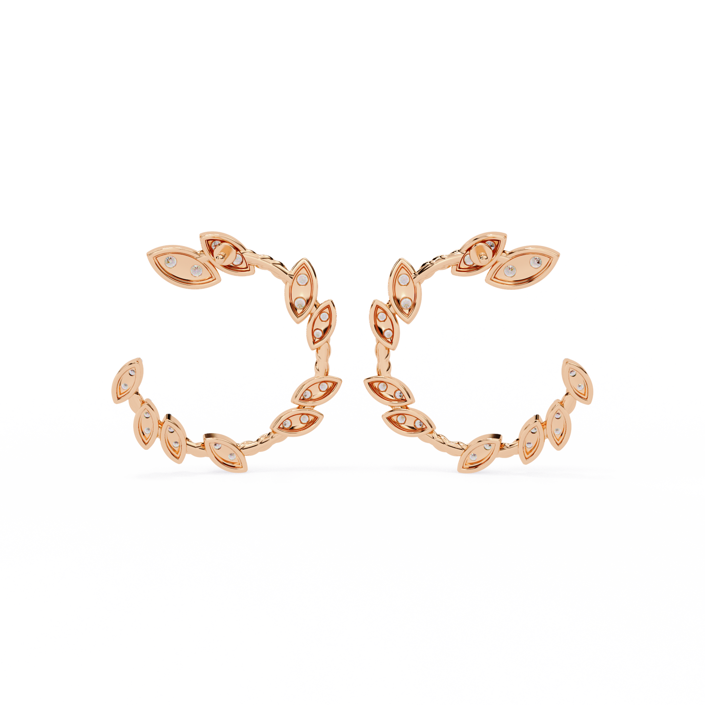 Twisted Gold Floral Open Hoops with Diamond Accents - 0.73 Ct
