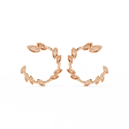 Twisted Gold Floral Open Hoops with Diamond Accents - 0.73 Ct