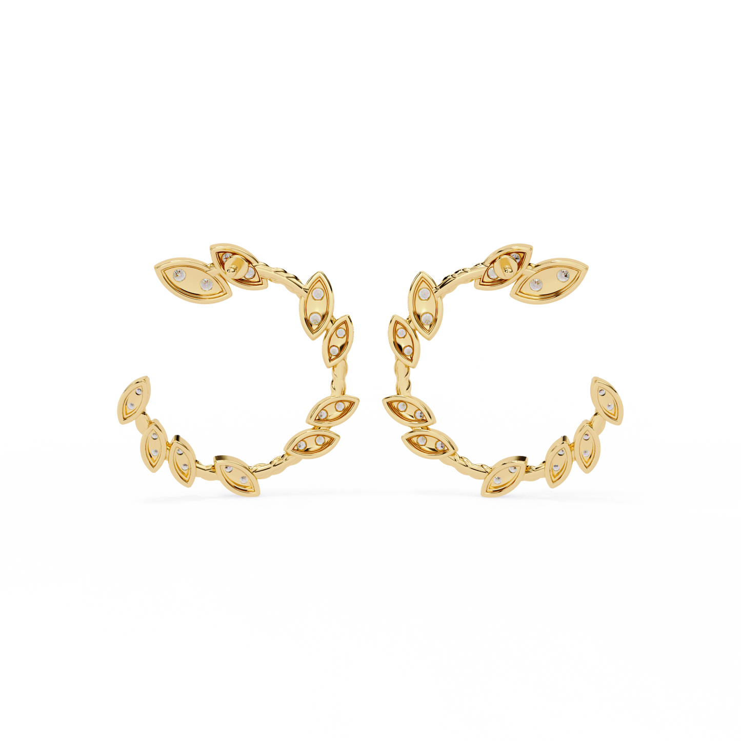 Twisted Gold Floral Open Hoops with Diamond Accents - 0.73 Ct