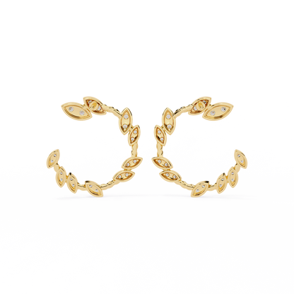Twisted Gold Floral Open Hoops with Diamond Accents - 0.73 Ct