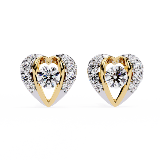 Brilliant Round Diamond Heart Cluster Studs Earrings in Gold - 0.74 Ct