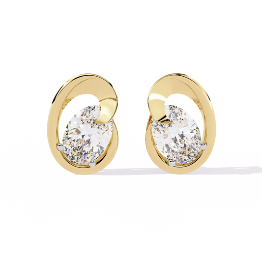 Celestial Swirl Oval-Cut Diamond Earrings in Yellow Gold- 1.32 Ct