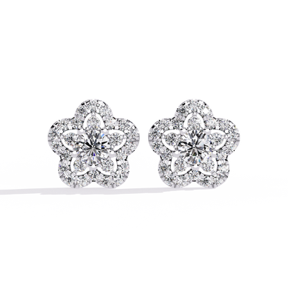 Enchanted Bloom Diamond Cluster Stud Earrings in Gold - 0.87 Ct