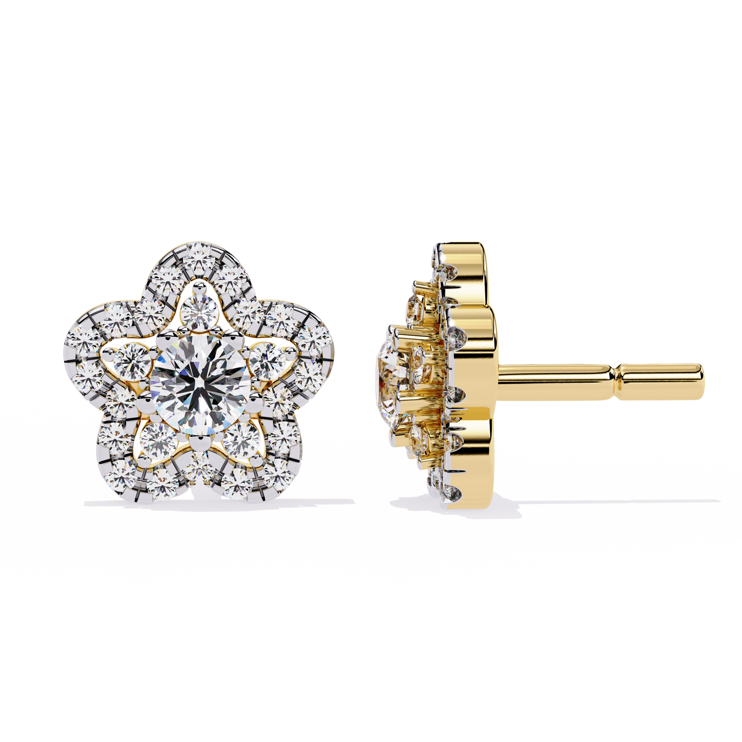 Enchanted Bloom Diamond Cluster Stud Earrings in Gold - 0.87 Ct