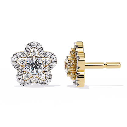 Enchanted Bloom Diamond Cluster Stud Earrings in Gold - 0.87 Ct
