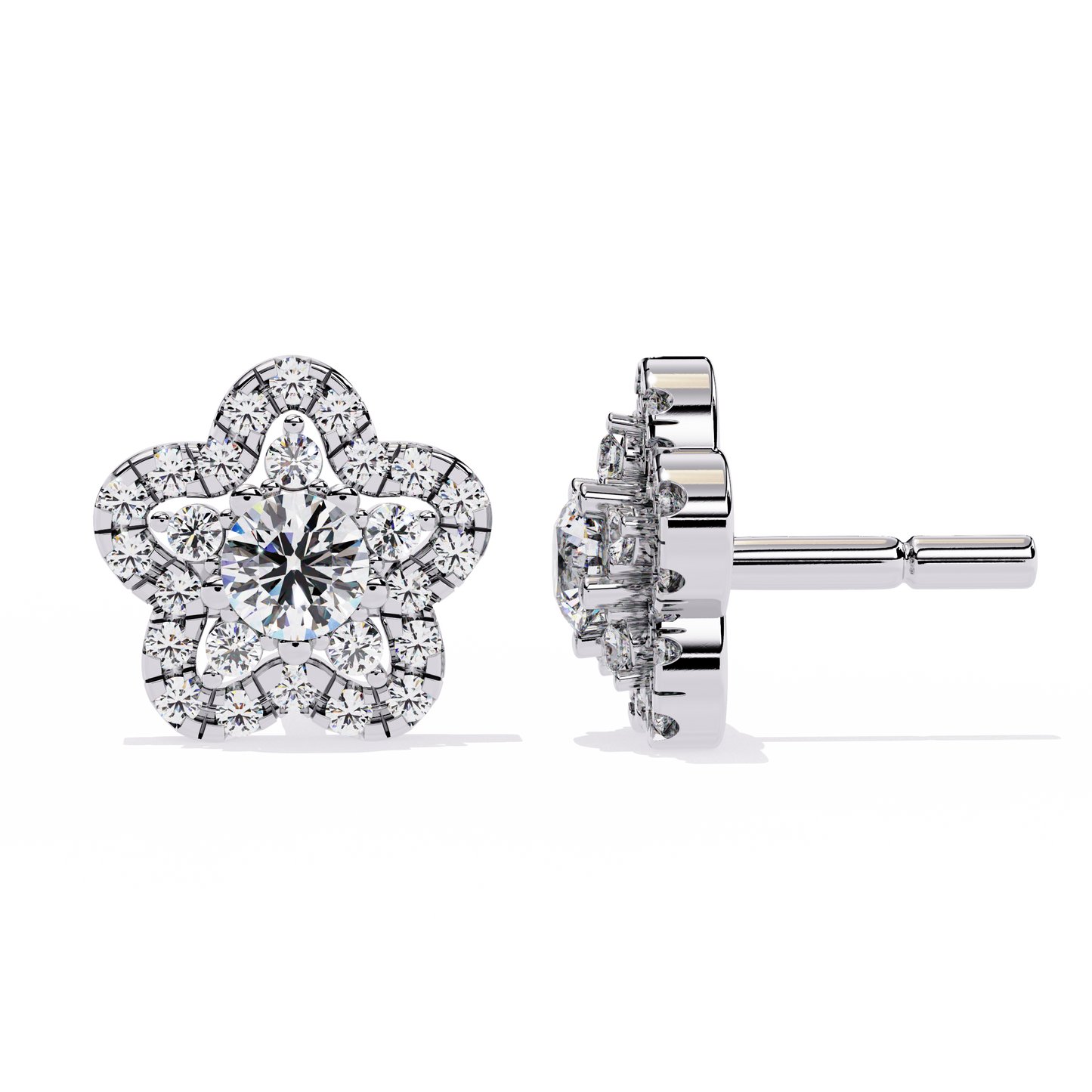 Enchanted Bloom Diamond Cluster Stud Earrings in Gold - 0.87 Ct