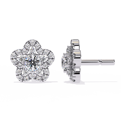 Enchanted Bloom Diamond Cluster Stud Earrings in Gold - 0.87 Ct