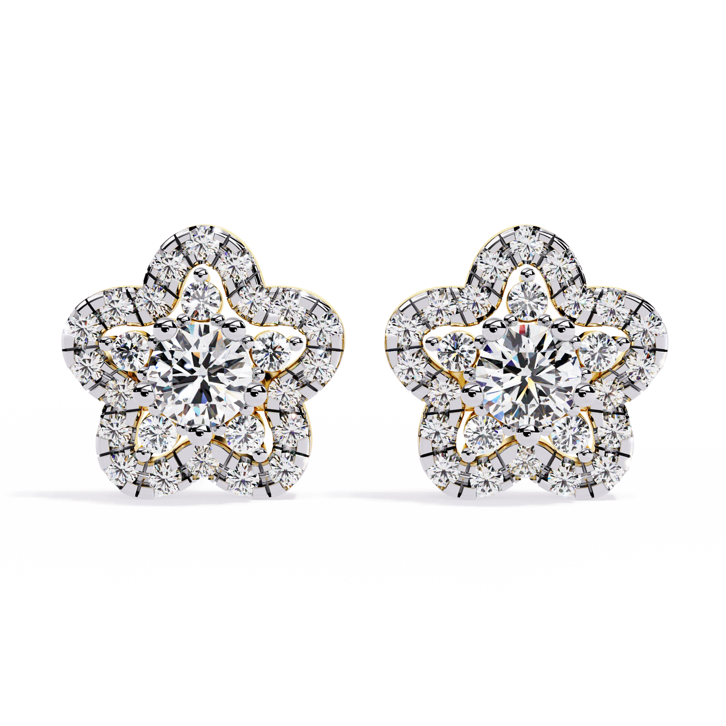 Enchanted Bloom Diamond Cluster Stud Earrings in Gold - 0.87 Ct