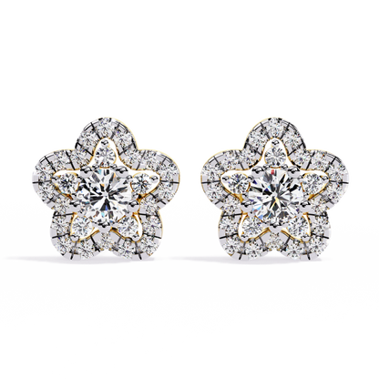 Enchanted Bloom Diamond Cluster Stud Earrings in Gold - 0.87 Ct