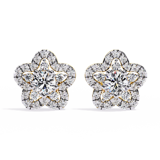 Enchanted Bloom Diamond Cluster Stud Earrings in Gold - 0.87 Ct