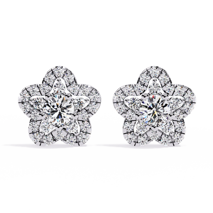 Enchanted Bloom Diamond Cluster Stud Earrings in Gold - 0.87 Ct