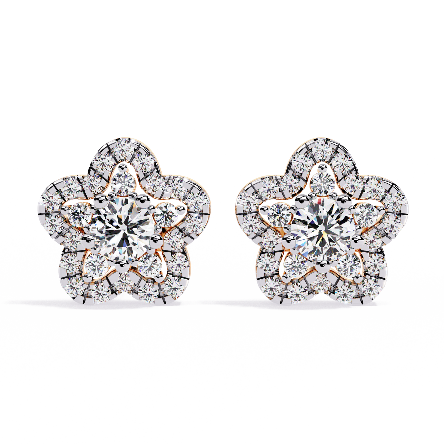 Enchanted Bloom Diamond Cluster Stud Earrings in Gold - 0.87 Ct