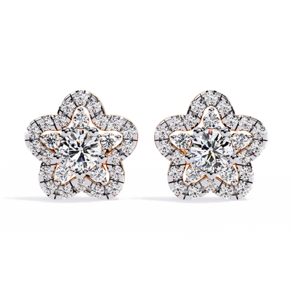 Enchanted Bloom Diamond Cluster Stud Earrings in Gold - 0.87 Ct