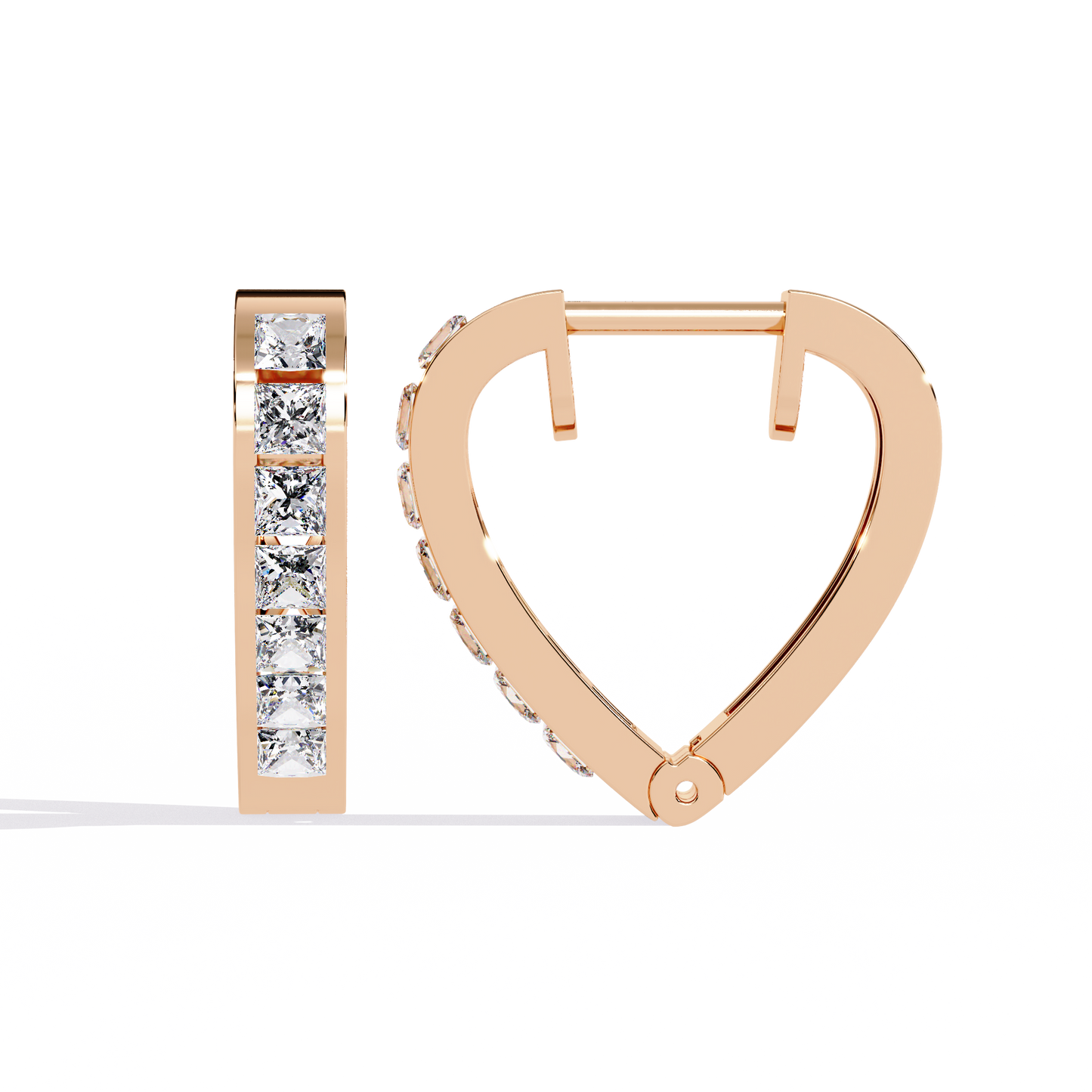 Radiant Heart Princess-Cut Huggie Hoop Earrings in Gold - 0.83 Ct