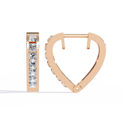 Radiant Heart Princess-Cut Huggie Hoop Earrings in Gold - 0.83 Ct