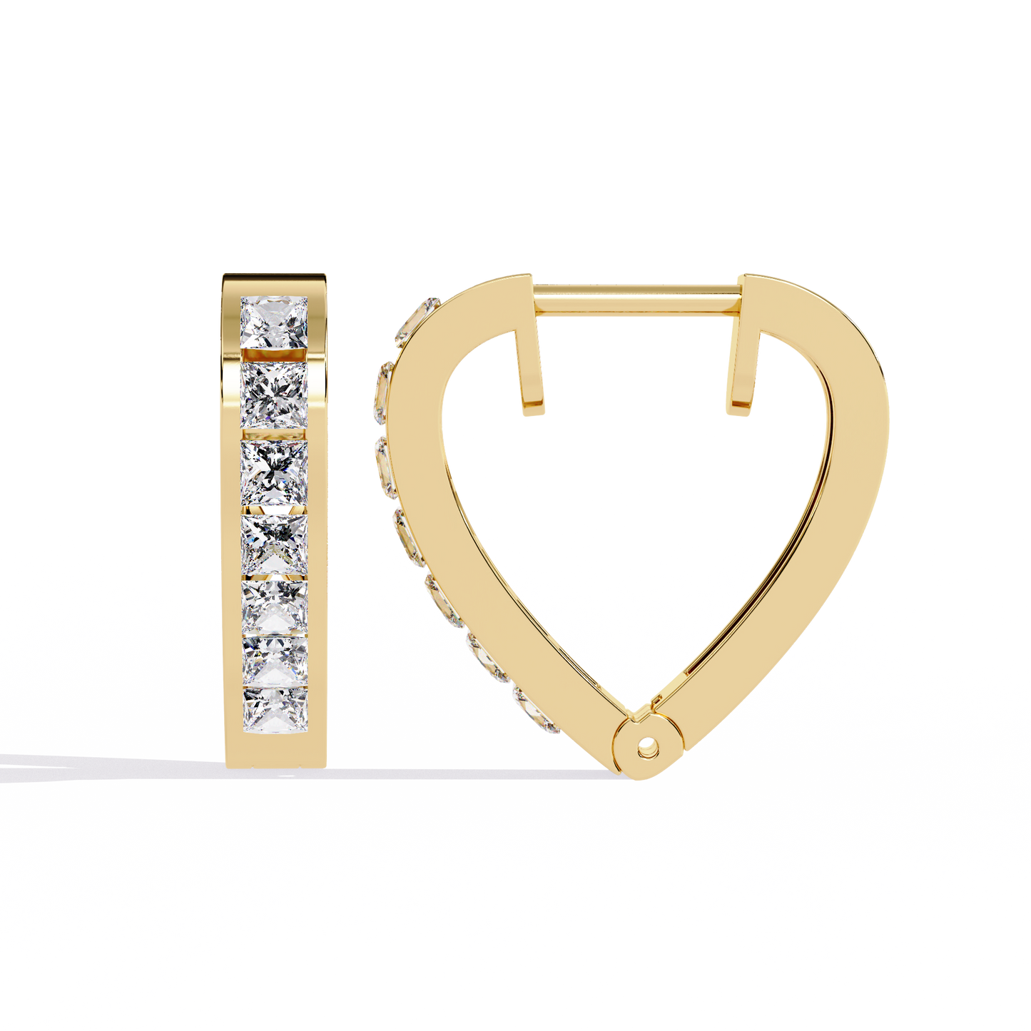 Radiant Heart Princess-Cut Huggie Hoop Earrings in Gold - 0.83 Ct