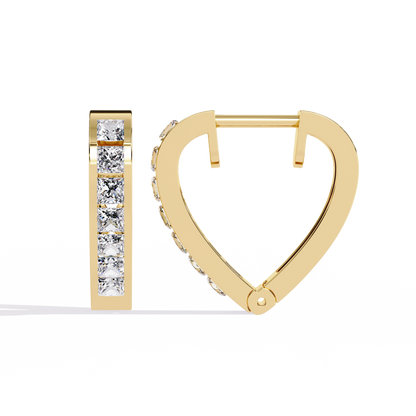 Radiant Heart Princess-Cut Huggie Hoop Earrings in Gold - 0.83 Ct