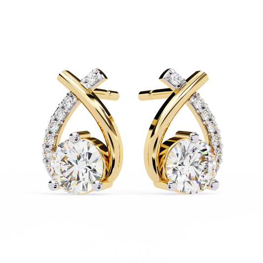 "Intertwined Radiance" Gold & Diamond Stud Earrings - 1.27 Ct
