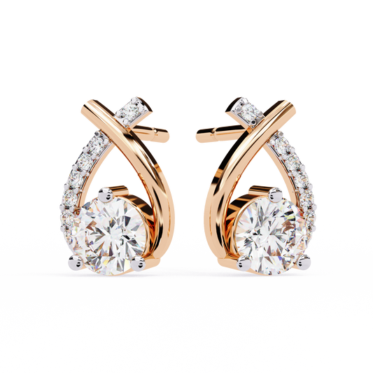"Intertwined Radiance" Gold & Diamond Stud Earrings - 1.27 Ct