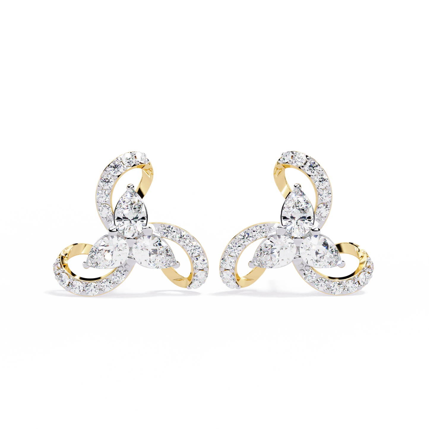 Trellis Bloom Diamond Stud Earrings in Gold - 1.38 Ct