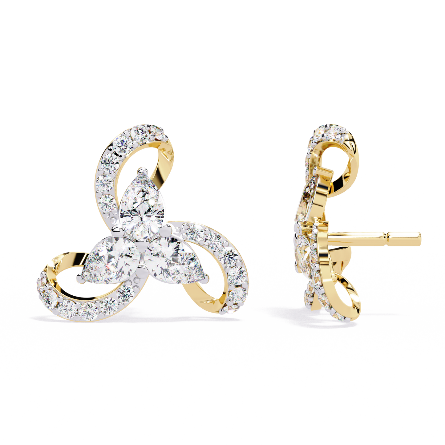 Trellis Bloom Diamond Stud Earrings in Gold - 1.38 Ct
