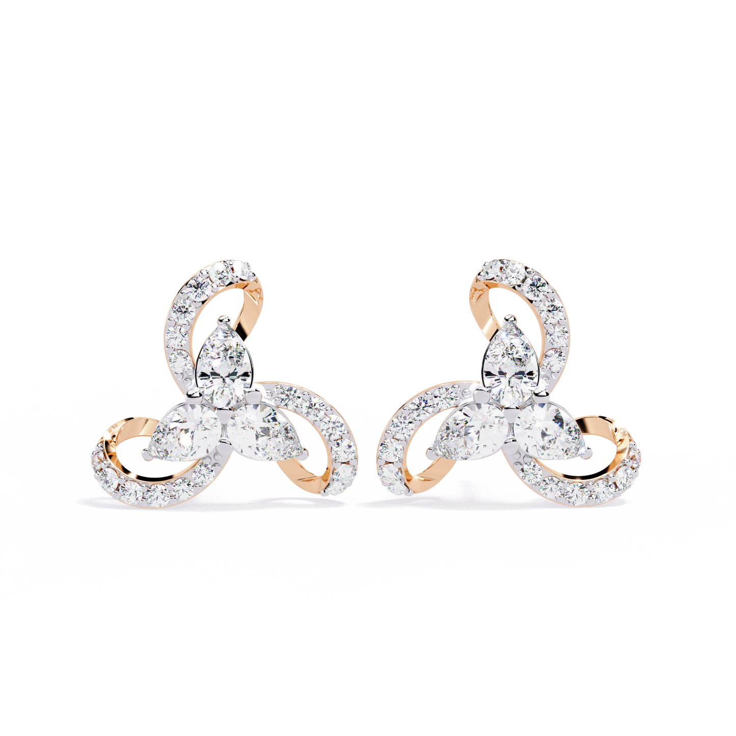 Trellis Bloom Diamond Stud Earrings in Gold - 1.38 Ct