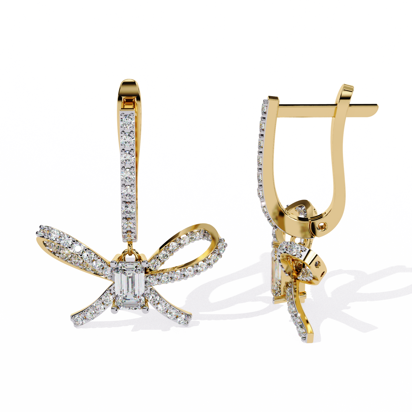 The 'Ribbon of Love' Diamond Dangle Hoops Earrings in Gold - 1.19 Ct