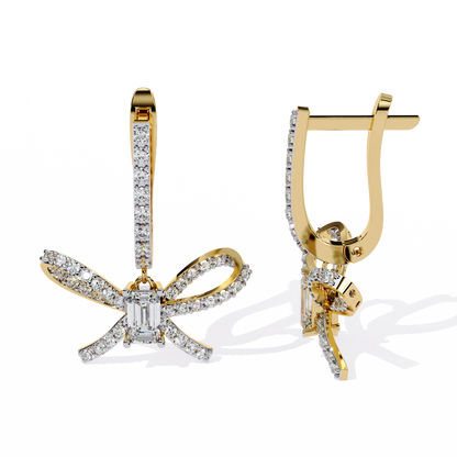 The 'Ribbon of Love' Diamond Dangle Hoops Earrings in Gold - 1.19 Ct