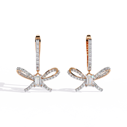 The 'Ribbon of Love' Diamond Dangle Hoops Earrings in Gold - 1.19 Ct