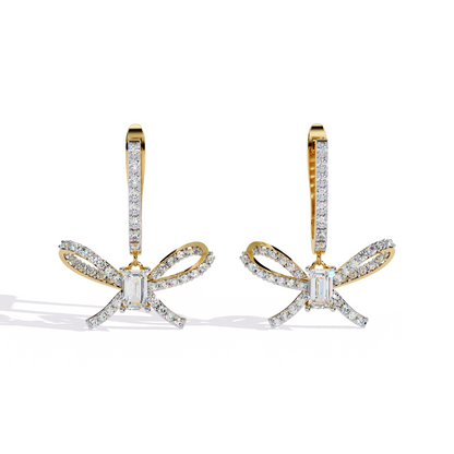 The 'Ribbon of Love' Diamond Dangle Hoops Earrings in Gold - 1.19 Ct