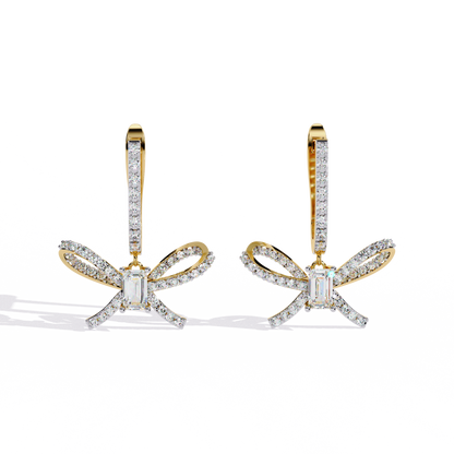 The 'Ribbon of Love' Diamond Dangle Hoops Earrings in Gold - 1.19 Ct